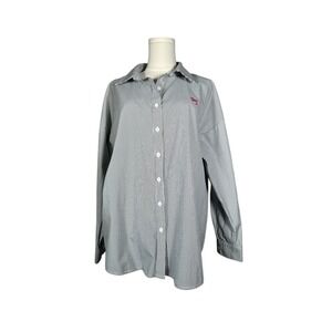 Baevely Pinstripe Button Front Shirt Red Bow Embroidery Long Sleeve Size‎ M